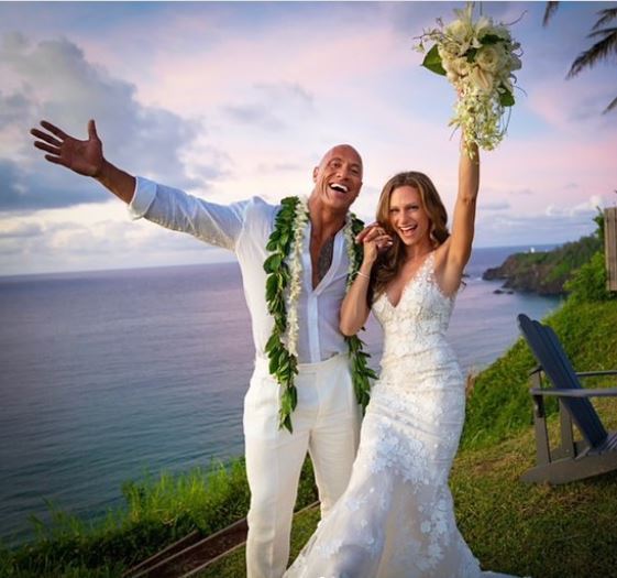 Dwayne Johnson and his wife Lauren Hashian in Hawaii at their marriage